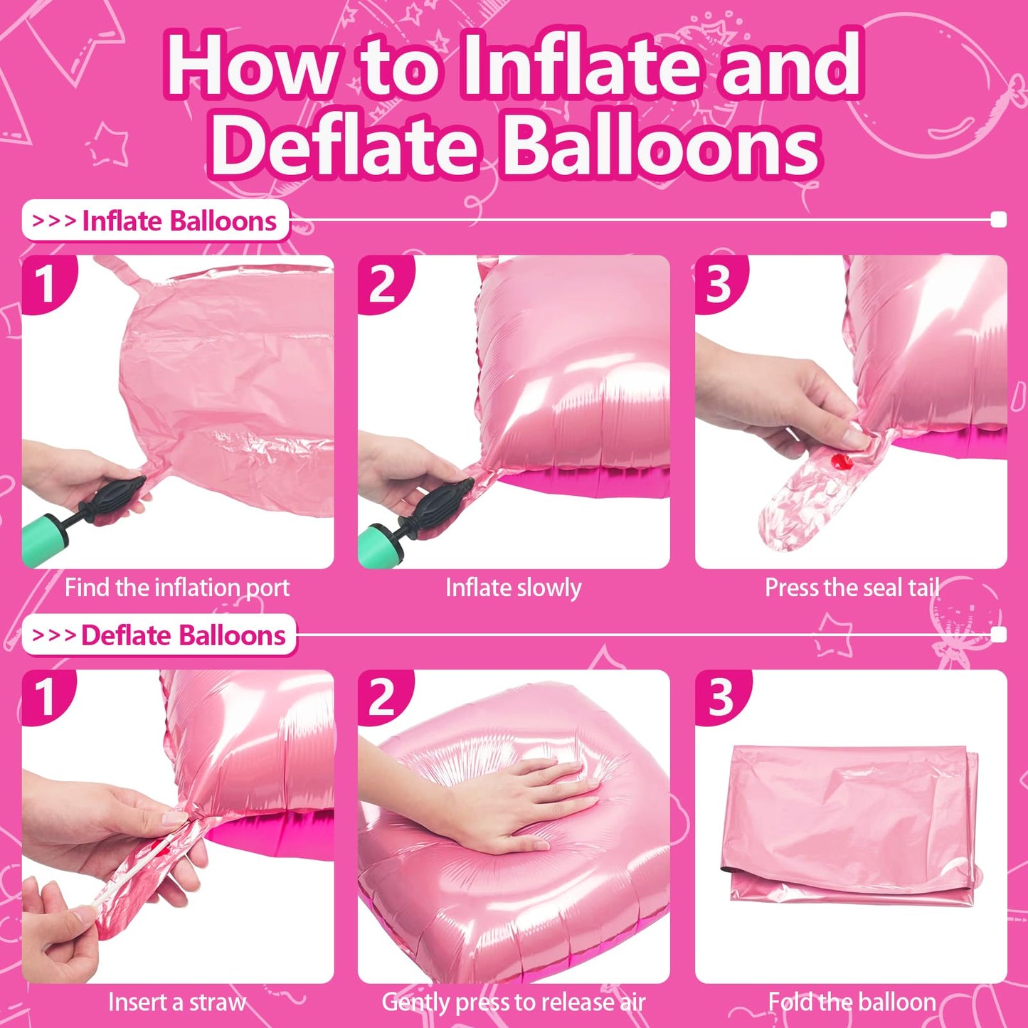 NISOCY 25PCS Hot Magenta Pink Square Foil Balloons Wall Backdrop Double Sided Metallic Pink Balloons Arch Kit for Galentines Valentines Day Bachelorette Birthday Engagement Bridal Party Decorations