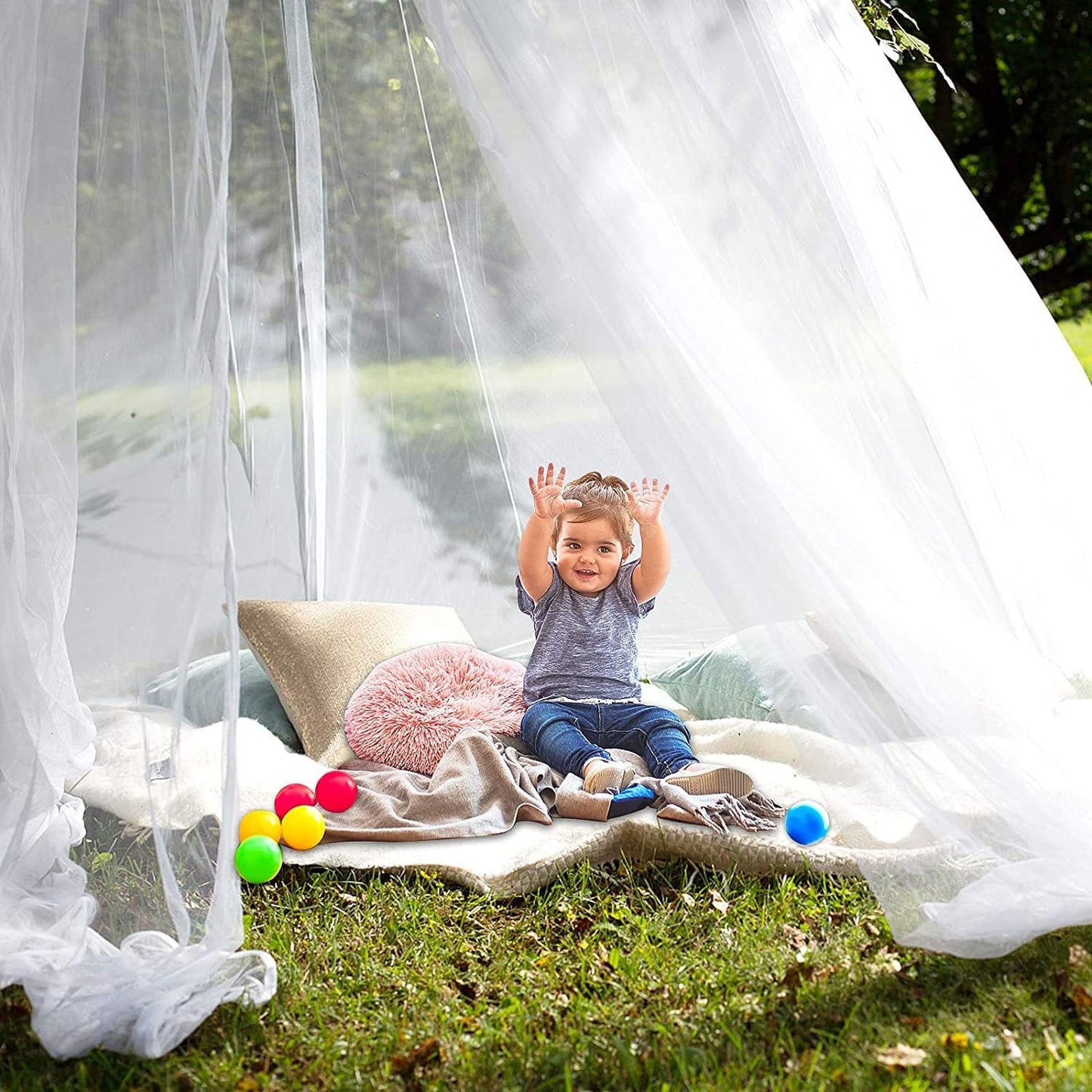 Mosquito Net for Bed, Large White Bed Canopy for Girls, Hanging Bed Net, Ideal for Bedroom Decorative, Travel with Storage Bag (Round)