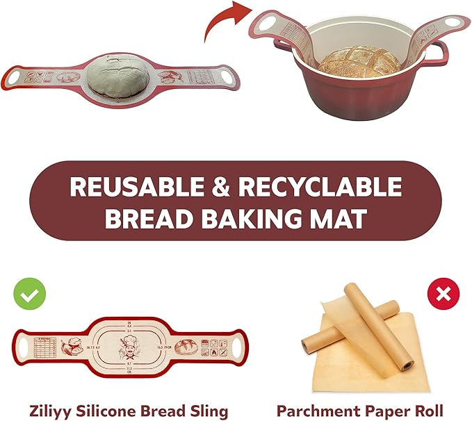 Silicone Bread Sling for Dutch Oven, 2 PCS Non-Stick Reusable Bread Baking Mats with Long Handles, Seamless Design Easy to Transfer Sourdough Sling Silicone Sourdough Sling Dough (Round/Oval Red)