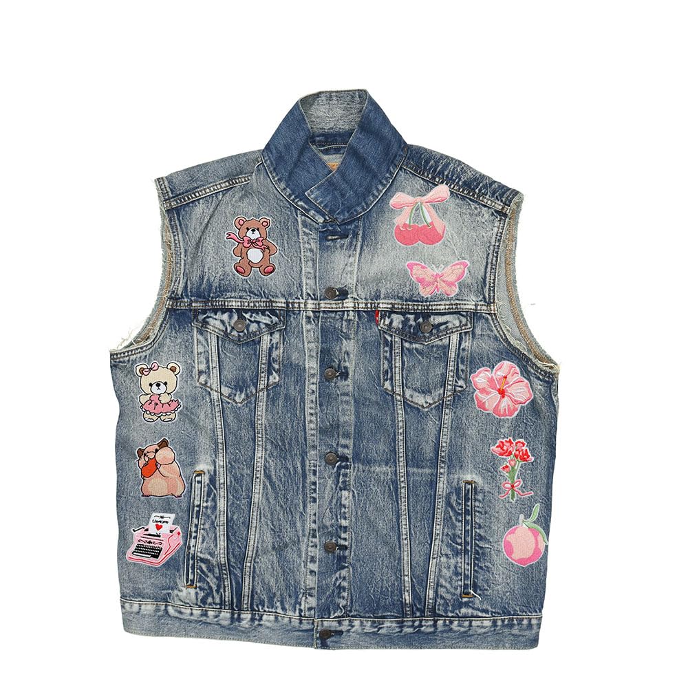 20 PCS Girls Pink Sweet Taste Iron on Patches Funny Embroidered Applique Sew on Patches for Backpacks Pants Clothes Vests Coat Uniforms Dress Hat DIY Decoration Bags Jackets Jeans