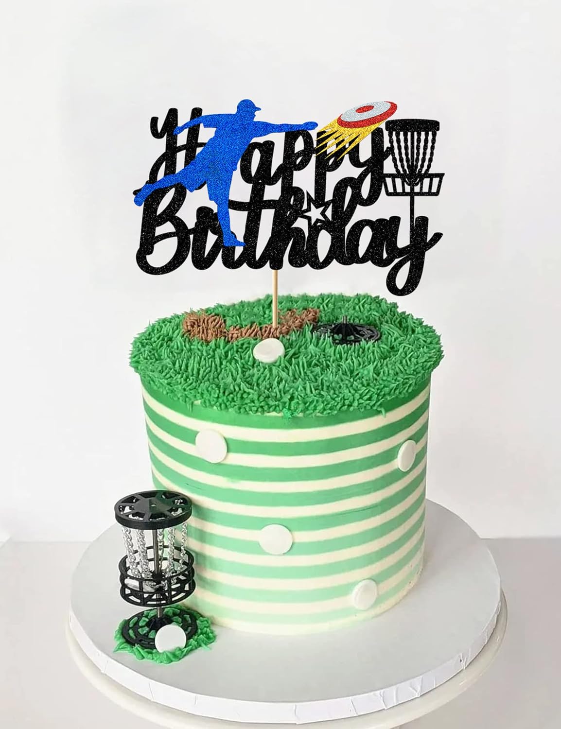 Disc Golf Cake Topper Decorations for Childer's Adults Glitter Happy Birthday Decoration Sports Theme Party Supplies