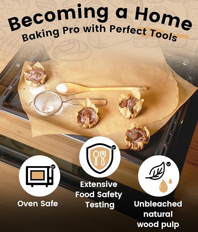 400PCS Parchment Paper for Baking, 12x16 In Precut Parchment Paper Sheets, Heavy Duty Non-Stick Baking Paper, Half Sheet Baking Sheets for Baking Cookies, Cooking, Air Fryer, Oven - Unbleached