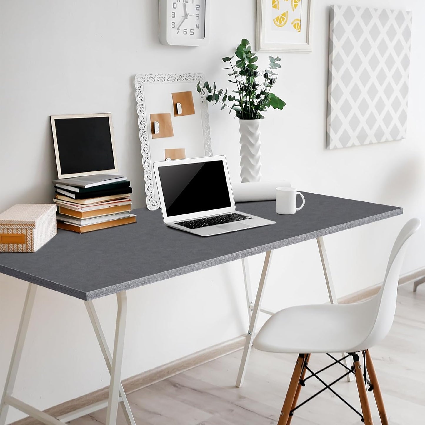 Kaboon Universal Tabletop 55"x27.5", Solid One-Piece Melamine Table Top, Double Desk L-Desk DIY, Home and Office Countertop, Fabric Blue