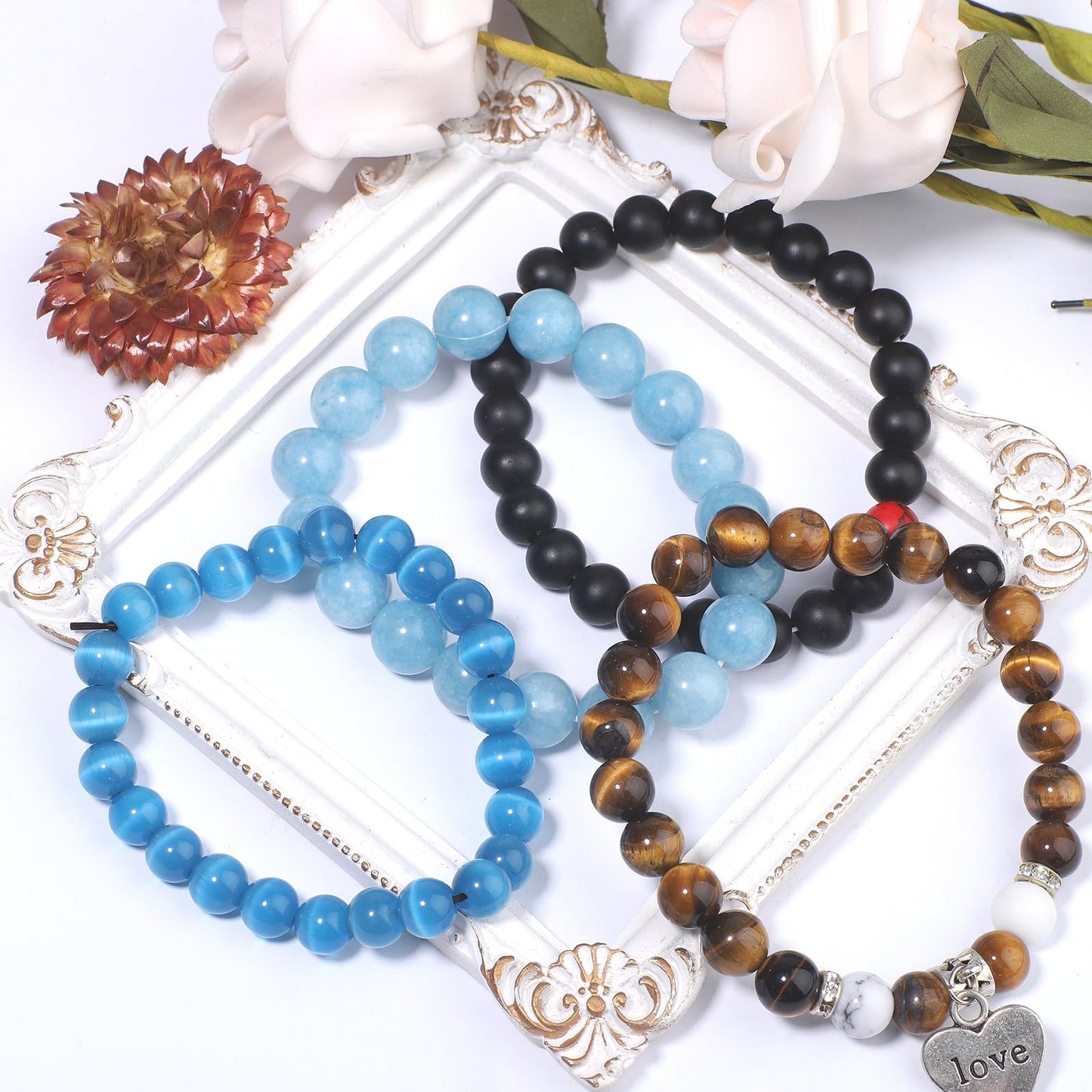 NITOPUPU 100Pcs 10mm Natural Smooth Red Tiger Eye Gemstone Beads Round Loose Stone Beads for Jewerly Making with Crystal Stretch Cord