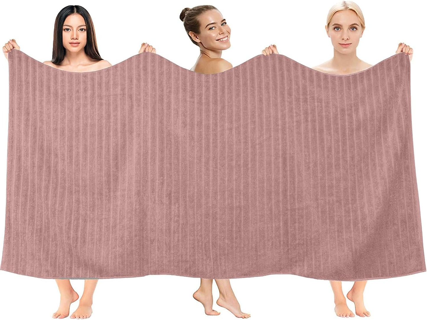 Dan River Pack of 2 Bath Sheet 35x70 Inches, Ribbed Oversized Towels for Adults, Quick Dry Plush Bath Towels - Dusty Rose
