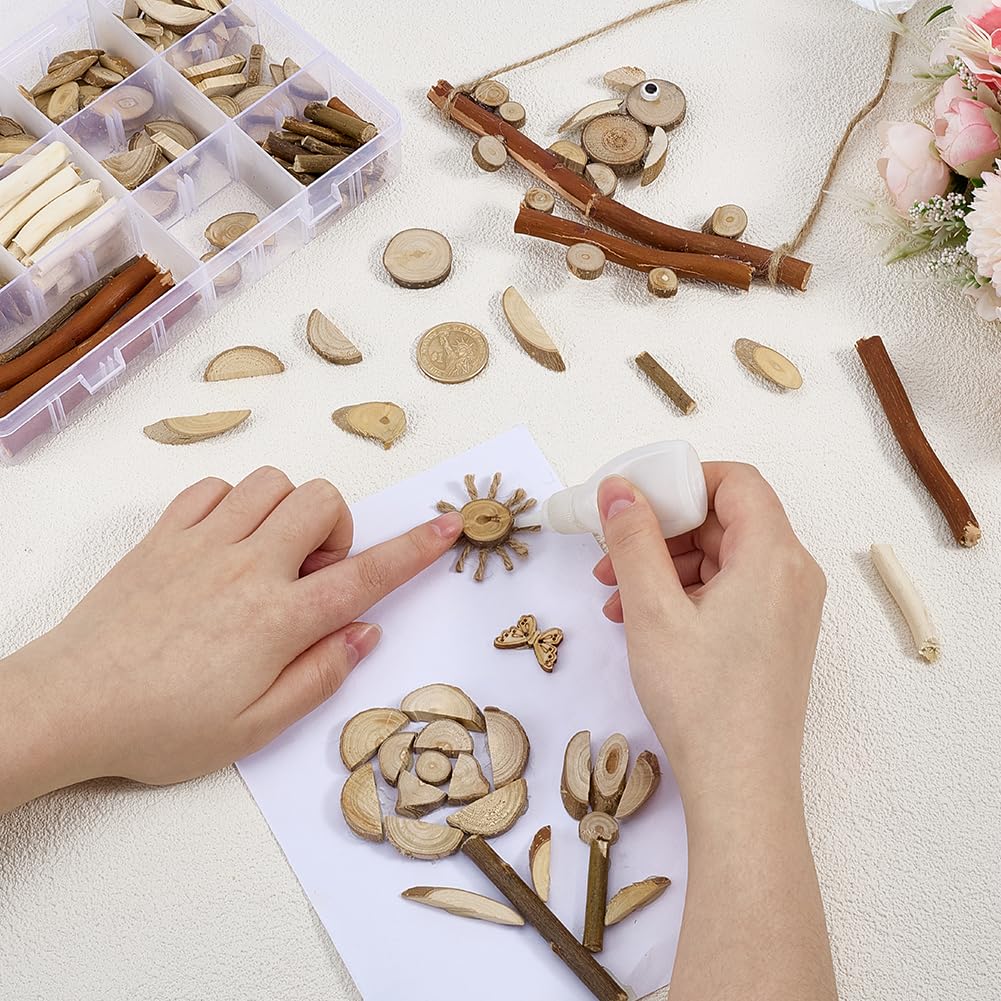 PH PandaHall Wooden Unfinished Craft Kits, Handmade DIY Wood Craft Kits Natural Wood Slices Loose Part Play DIY Wood Slices Kit for Craft Painting Dollhouse Sorting Activities School Projects