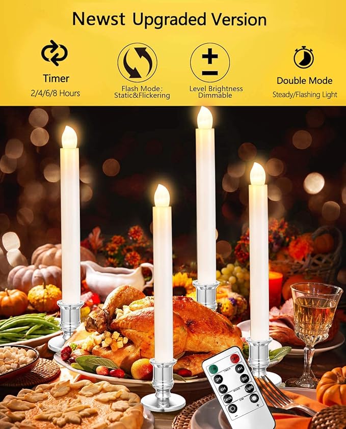 YAUNGEL Window Candles, 12 Pack LED Battery Operated Christmas Candles for Windows with Remote Electric Candle Lights with Removable Candle Holders Suction Cups for Christmas Decorations, Silver
