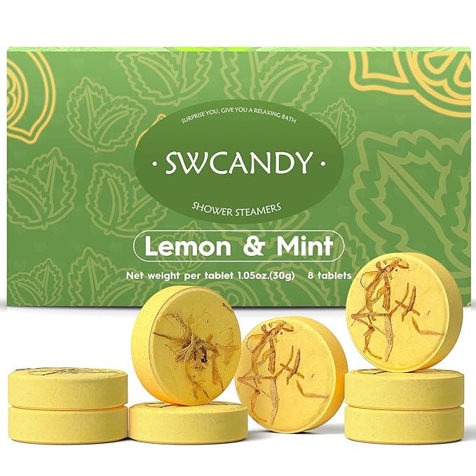 Shower Steamers Aromatherapy Birthday Gifts for Women Travel Essentials, 8 Pcs Lemon Mint, Bath Bombs Shower Bombs with Natural Essential Oils, Relaxation Home SPA