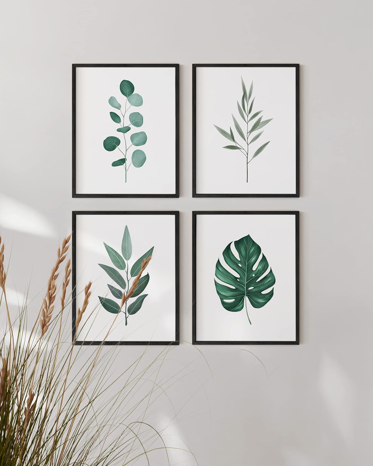 HAUS AND HUES Framed Botanical Wall Art - Plant Wall Decor, Tropical Green Leaves Pictures, Plant Pictures, Leaves Print (11x14, Black Framed)