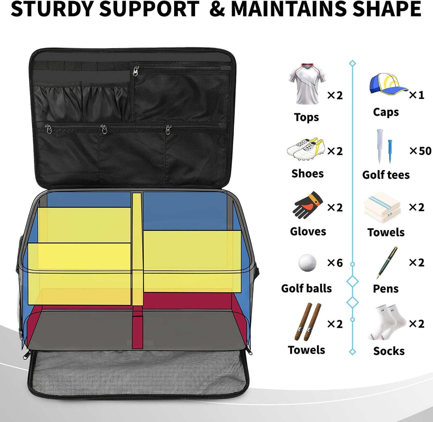 Extra Large Golf Trunk Organizer, Golf Gifts for Men Golfers, 20"x 14"x 10" 2 Layer Golf Trunk Organizer for Car, Water-resistant with Ventilated Compartment for 2 Pair Shoes and More Golf Accessories