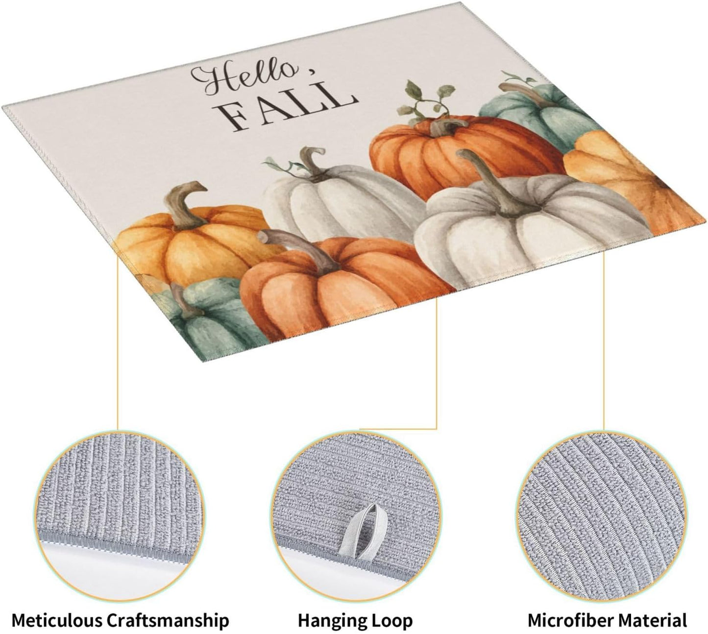 Dish Drying Mat Pumpkin Fall Autumn Thanksgiving for Kitchen Counter Absorbent 16x18 Inch Microfiber Dishes Plate Glass Dry Draining Pad Reversible Washable