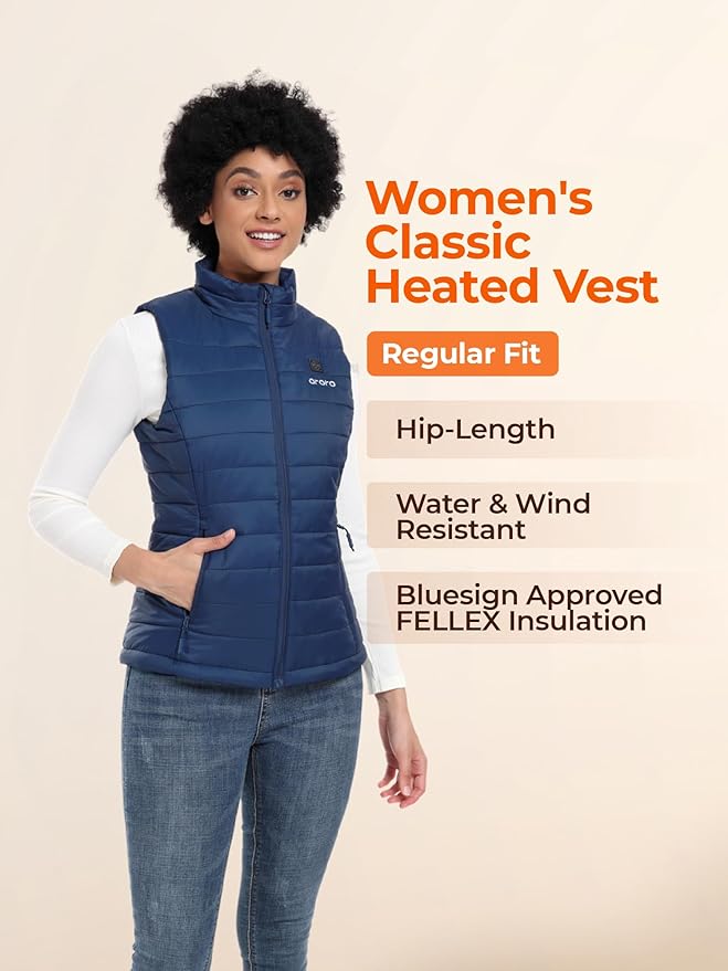 ORORO Women's Lightweight Heated Vest with USB-C Rechargeable Battery, Puffer Classic Heating Vest