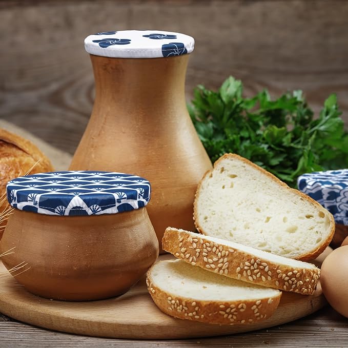 Patelai 10 Pcs Bowl Covers Reusable in 5 Size Stretch Cloth Fabric Elastic Food Storage Bowl Covers Bread Sourdough Lids for Proofing Food Fruits Leftover(Blue White,Japanese)
