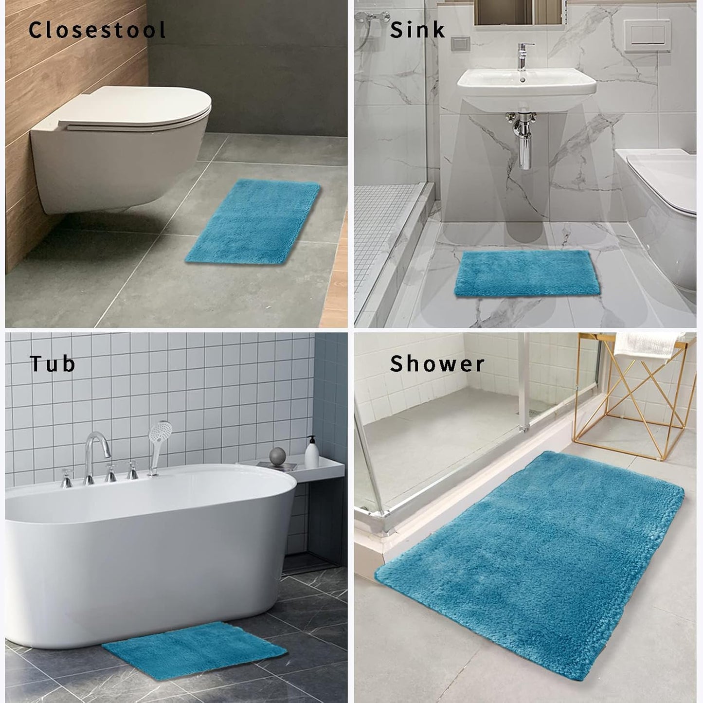 FIFU Bathroom Rugs 20" W x 32" L, Bath Mat for Bathroom, Bedroom, Laundry Room & Kitchen, Non-Slip Rubber Latex Backing, Extra Soft and Absorbent Microfiber Carpet, Machine Washable Rug, Sky Blue