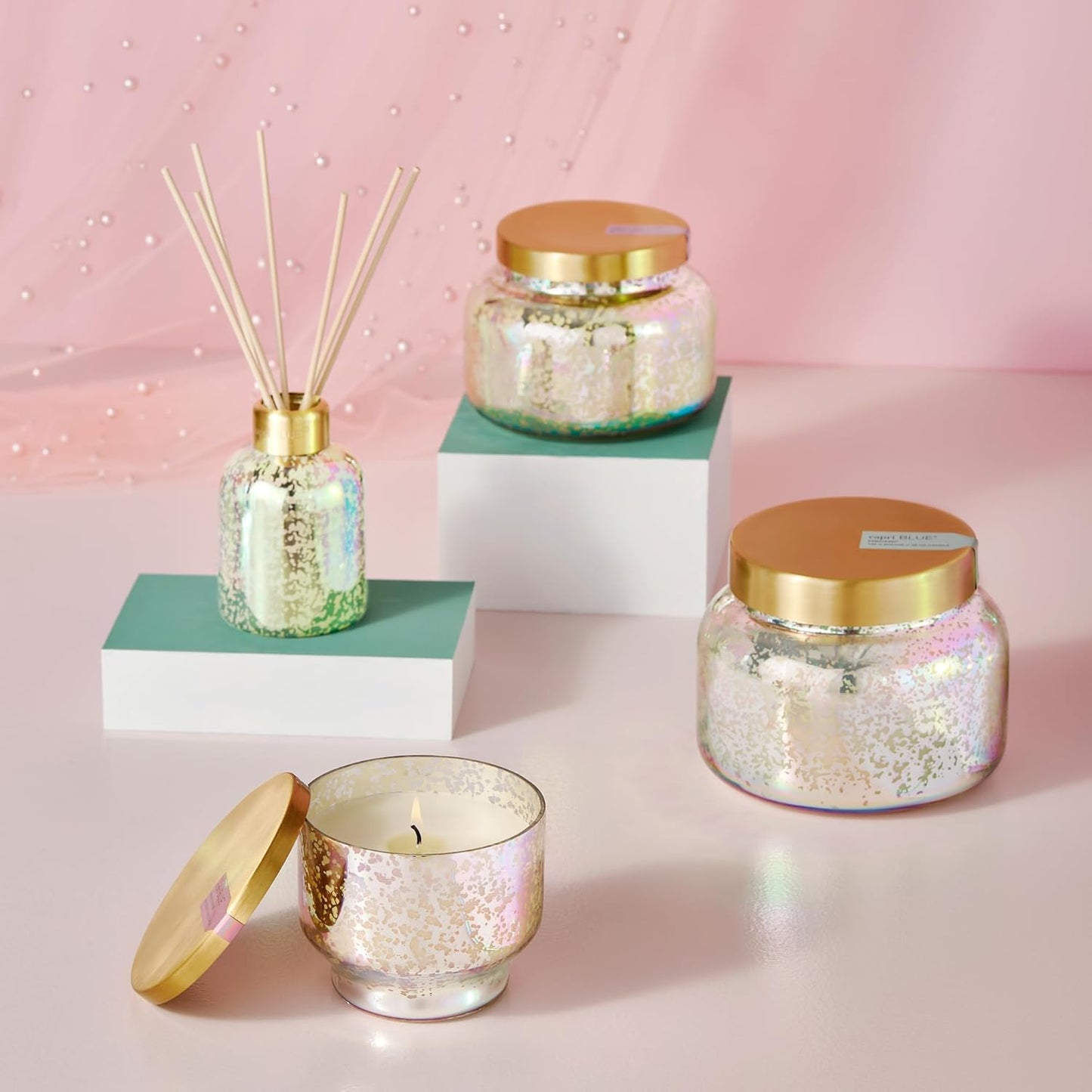 Capri Blue Reed Diffuser - Reed Diffuser Set Includes Scented Oil, Sticks, and Mercury Iridescent Glass Bottle - Home Decor Room Fresheners - Coconut Santal (5.7 fl oz)