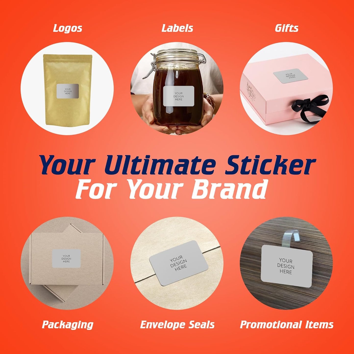 100 Custom Vinyl Stickers - Upload Your own Image, Text, Design, Logo - Personalized Logo Labels for Handmade, Packaging, Bottle, Jars, Candle, Brand Stickers (Gray, 5x3)