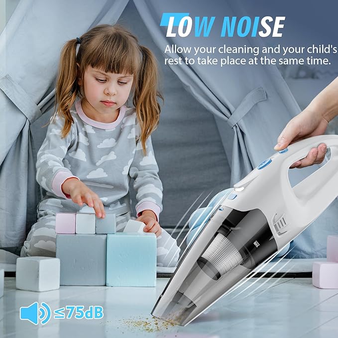 Handheld Vacuum Cordless, 6KPA Strong Suction & 25 Mins Runtime, 1.6lbs Lightweight Hand Vacuum Cordless Rechargeable with HEPA Filter/LED Light/Multi-Accessories,for Home/Car/Office Cleaning