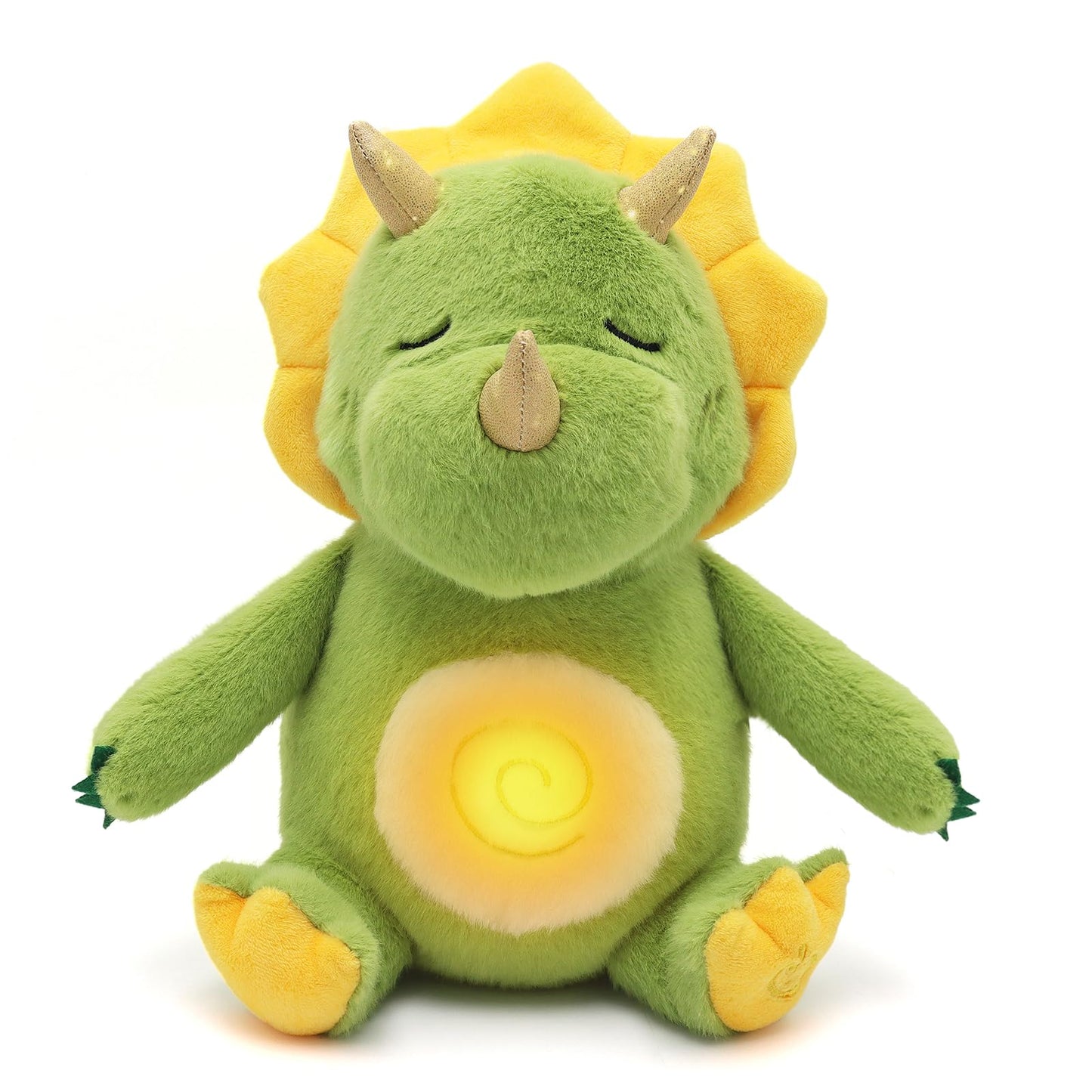 Breathing Dinosaur Plush Toys with Light and Sound, Triceratops Dinosaur Stuffed Animal, Adjustable Singing Night Light, Green Dino Plush Toy Gift for Kids, 11.8 inch