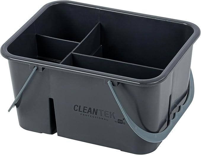 Restaurantware-Clean Tek Professional Cleaning Caddy, 1 Cleaning Supply Caddy With Handle - 4 Compartment, Multipurpose, Gray Plastic, All-Purpose, For Bathroom, Bedroom, Kitchen, Or Garden