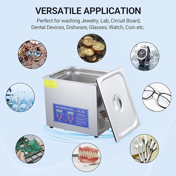 10L Professional Ultrasonic Cleaner Commercial | 40kHz with Digital Timer & Heater | for Jewelry, Watches, Eyeglasses & Small Parts Cleaning