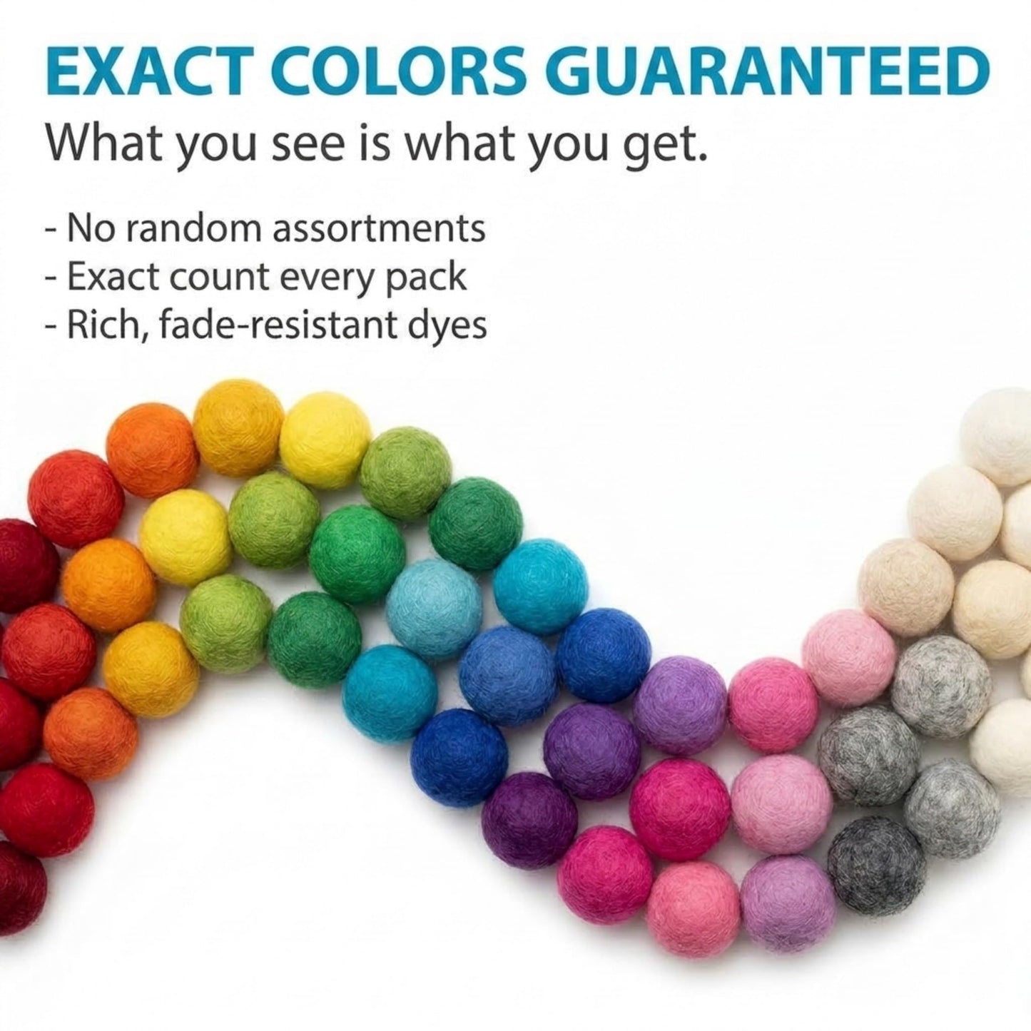 Glaciart One Felt Pom Poms, Wool Balls (240 Pieces) 1.5 cm – 0.6 Inch, Handmade Felted 40 Color (Red, Pink, Blue, Orange, Yellow, Gray, Black, Pastel and More) Bulk Small Puff for Felting and Garland