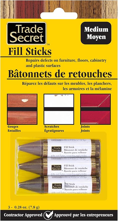 Wood Scratch Repair Fill Stick for Medium Toned Surfaces (Set of 3), Great for Touch-Ups and Repairs on Hardwoods Floors, Furniture, Cabinets and Plastic Surfaces.