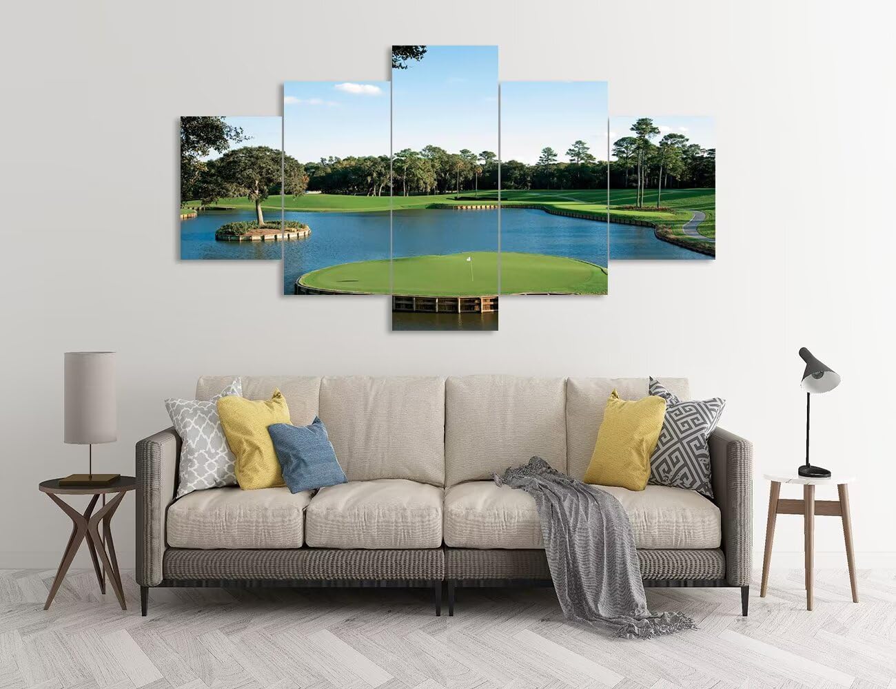 chenchenArt USA Golf Course Wall Art for Living Room Bedroom Bathroom Home Decorations USA TPC Sawgrass Golf Course Pictures Posters Canvas Prints Modern Artwork Framed Ready to Hang(60''W x 40''H)