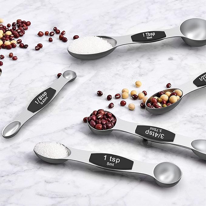 Wildone 16Pc Stainless Steel Measuring Cups Set, 8 Measuring Cups & 7 Double-Sided Magnetic Measuring Spoons Stackable & 1 Leveler (Black)