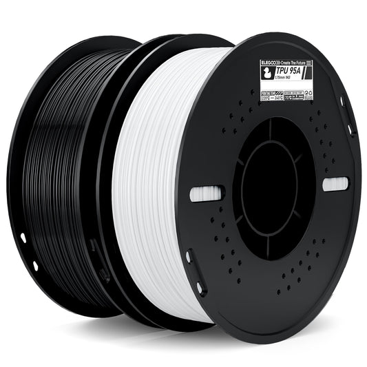ELEGOO TPU Filament 1.75mm Black & White 2KG, 95A Flexible Soft 3D Printing Filament, 2pcs 1KG Spool(2.2lbs) Fits for Most FDM 3