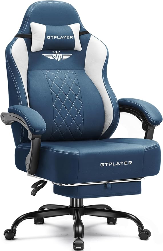 GTPLAYER Big and Tall Gaming Chair Breathable Fabric Computer Chair with Strong Lumbar Support, Comfortable Office Chairs with Pocket Spring Cushion, High Back Ergonomic Desk Chairs with Footrest