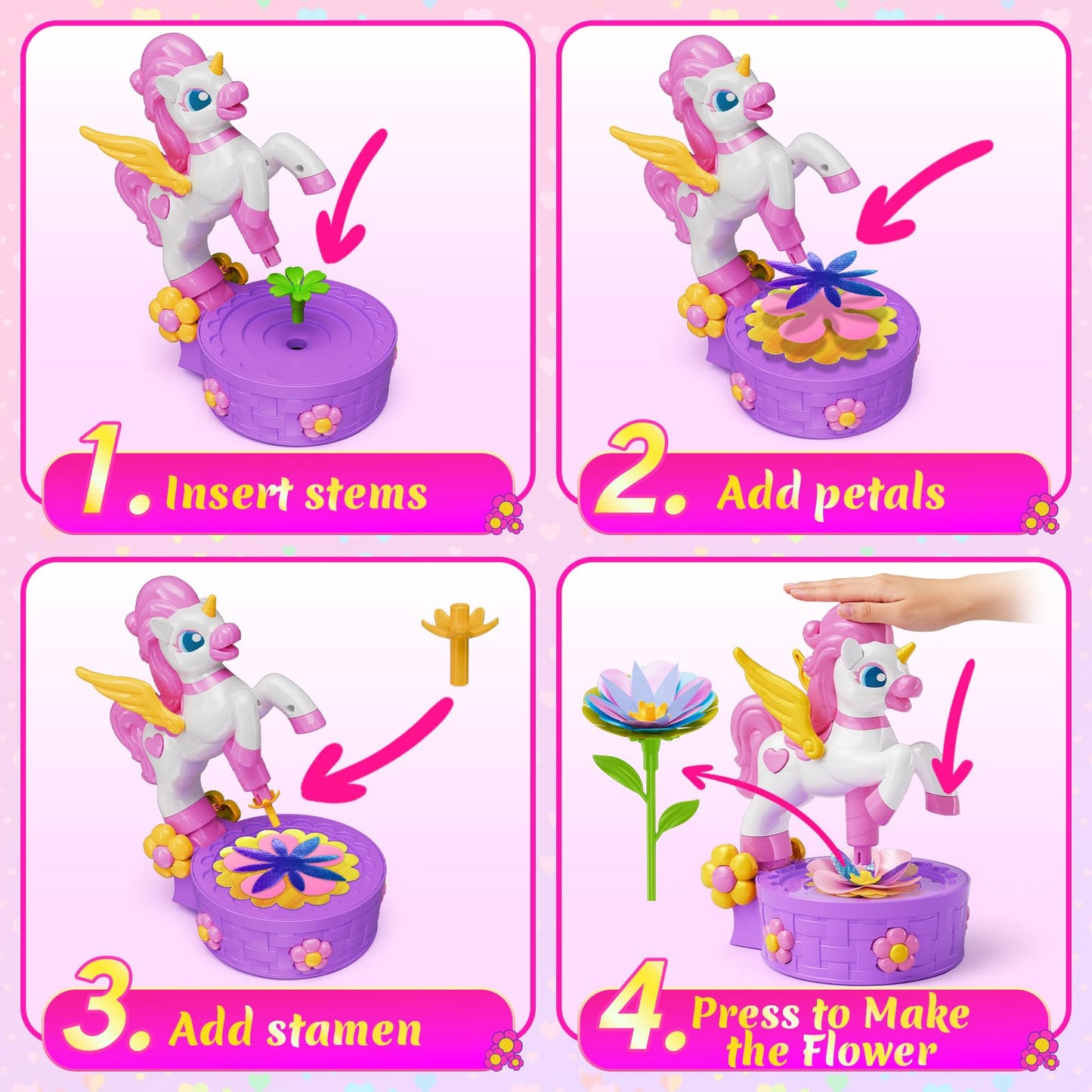 Zmpolir Craft Kits, Push-to-Create Bouquet Maker, Unicorn Toys for Girl Age 3-12, Fabric Bouquet Toys, Kids DIY Arts and Crafts Kit, Creative Birthday Gifts for 3 4 5 6 7 8 9 10 11 12 Year Old Girls