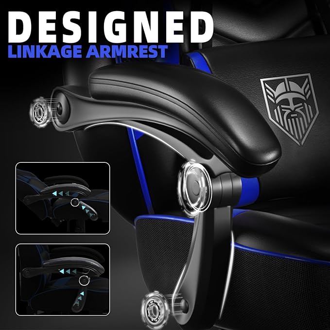 Vonesse Gaming Chair, Big and Tall Gaming Chair with Footrest and Massage, Gaming Chairs for Adults with Lumbar Support, Ergonomic High Back Computer Chair with Pocket Spring Cushion (Black/Blue)