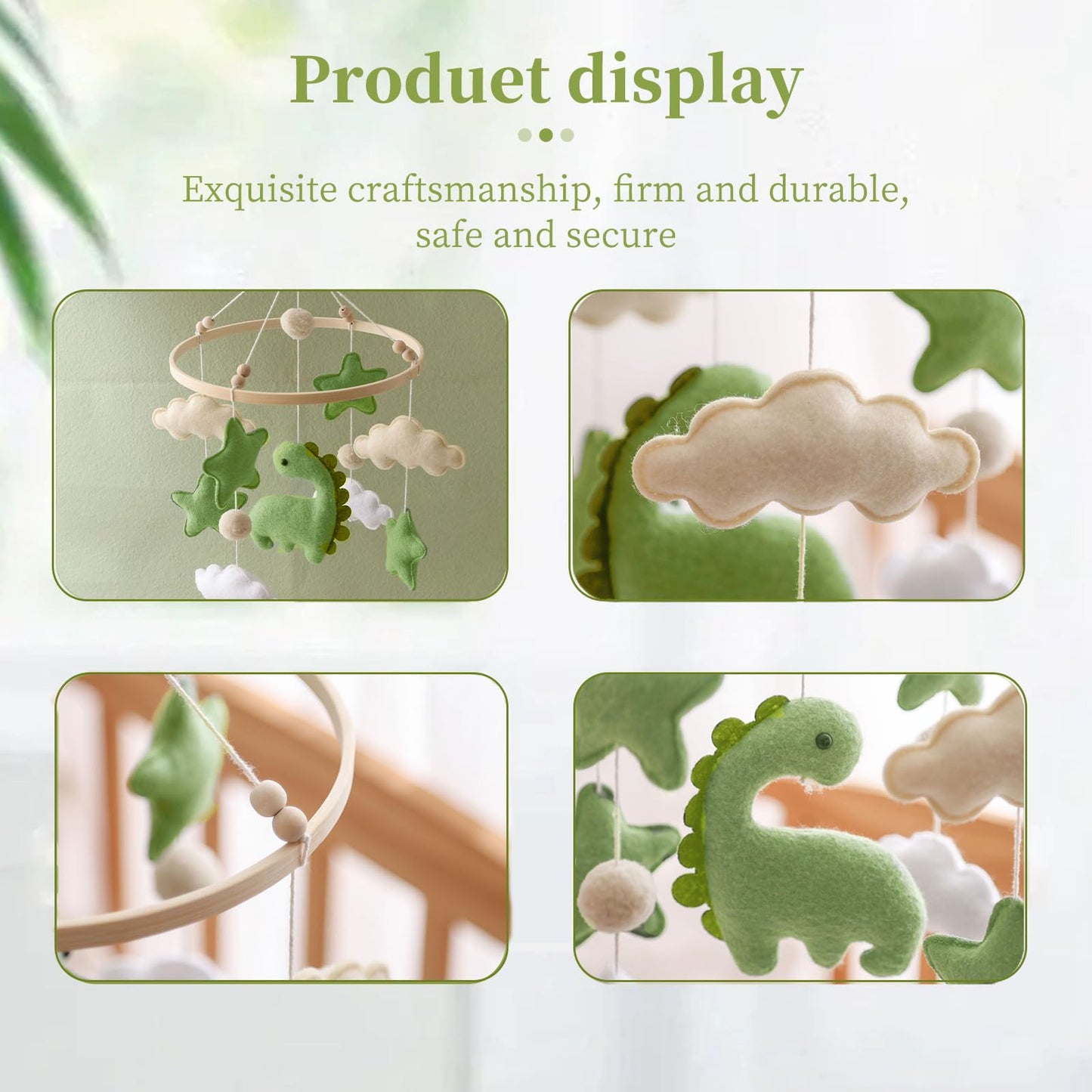 Baby Crib Mobile for Boys Girls, Nursery Decor Mobile for Bassinet, Gender Neutral Mobile Crib Accessories for Infant Bedroom Hanging Newborn Gift - Dinosaur Diplodocus, Cloud, Stars