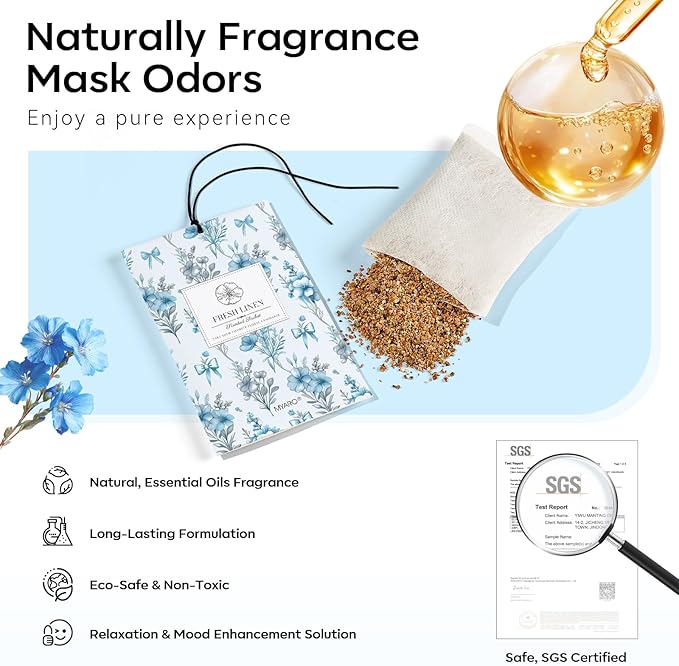 MYARO 20 Packs Fresh Linen Sachets for Drawer and Closet, Long-Lasting Sachets Bags Air Freshener Fresh Scents, Potpourri Bags Home Fragrance for Lover