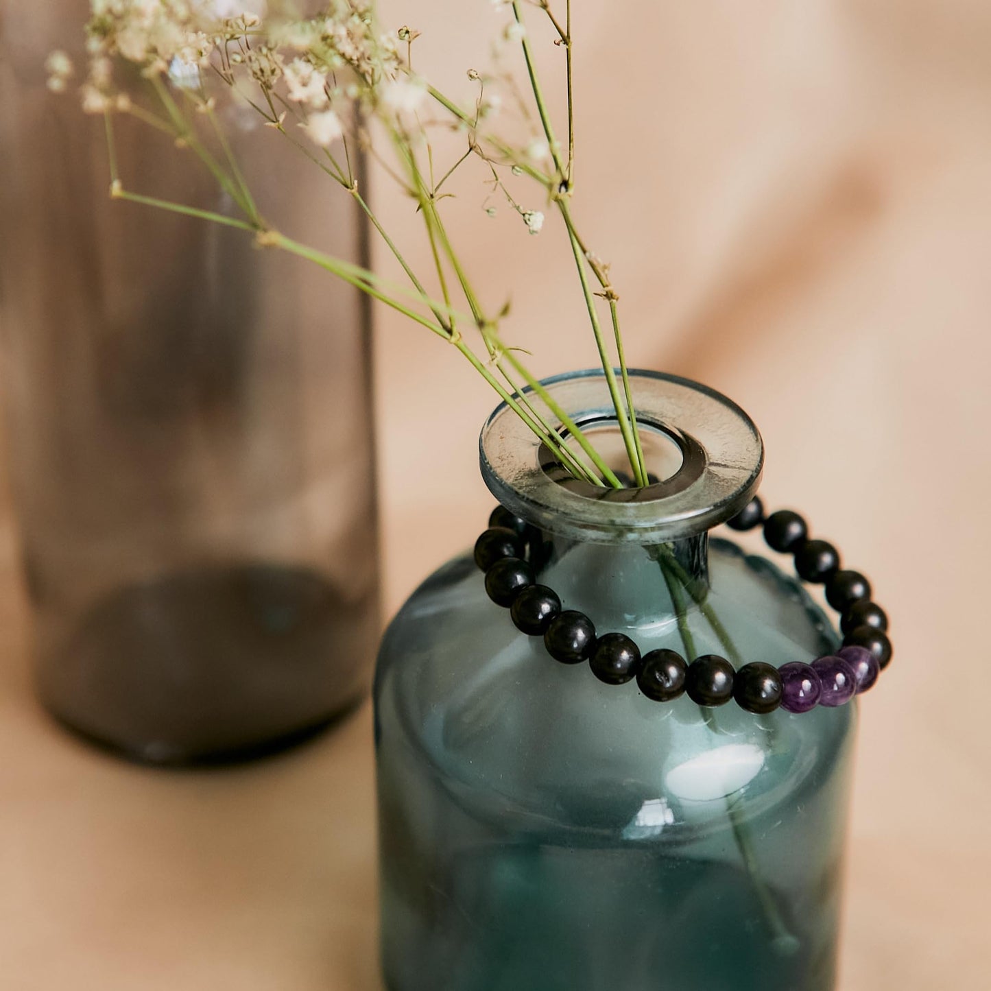 Karelian Heritage Black Shungite Beaded Bracelet, 8mm Handmade Stretchy Unisex, Crystal Healing Authentic Stone, Spiritual Chakra Balance Jewelry (Shungite & Hematite)