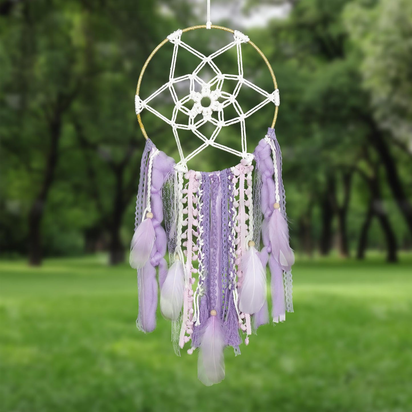 LOMOHOO Large Dream Catcher Handmade Feather Dreamcatcher, Traditional Dream Catchers with Woven Tassels Boho Wall Hanging for Girl Kids Bedroom Baby Room Home Decor Craft Ornament Gift (Purple)