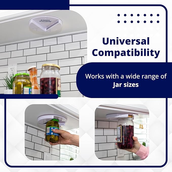 Under Cabinet Jar Opener for Weak Hands & Seniors - Under Counter Mason Jar Tight Lid Opener - Open Any Size Jar & Can - Household Essentials & Kitchen Gadgets