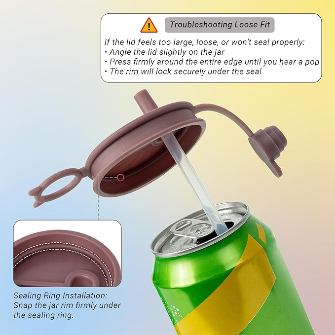 Yuoyar 8 Pcs Silicone Soda Can Lids with Straw - Reusable can covers for soda - Can Toppers to Keep Carbonation