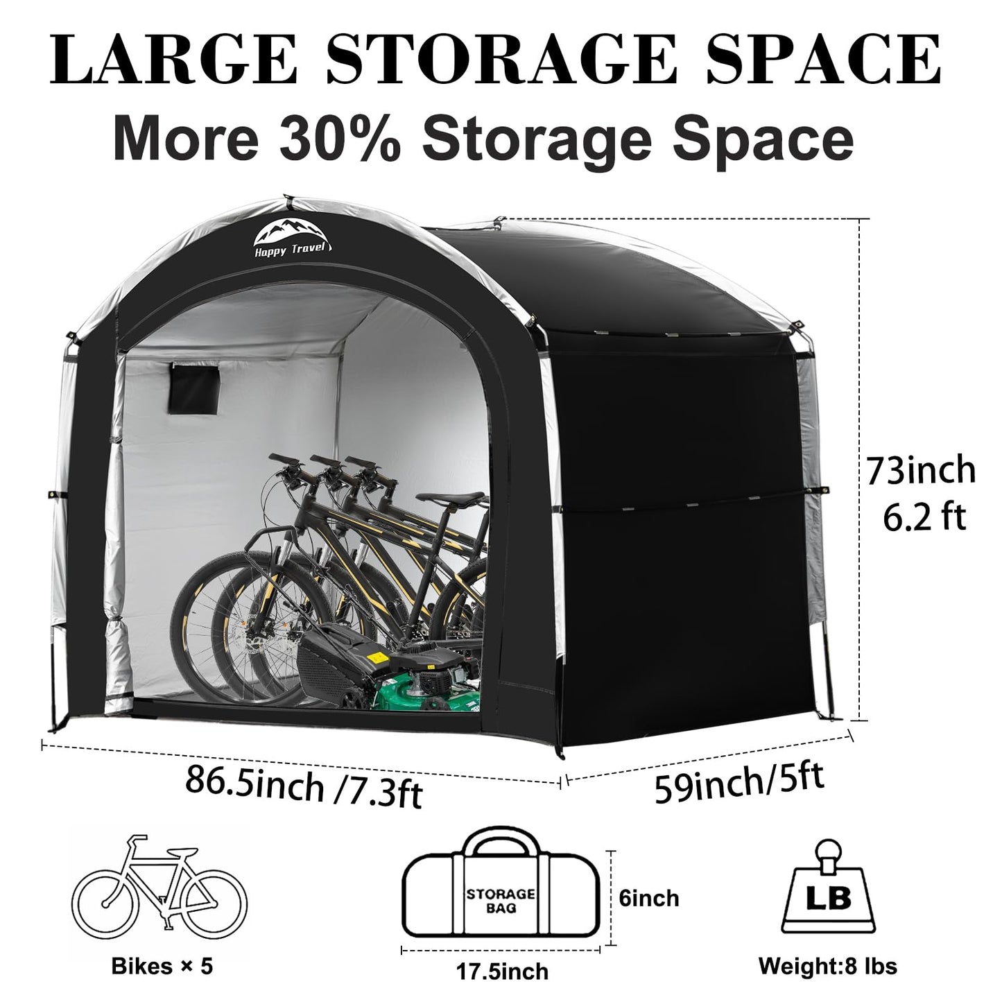 Happy Travel Bike Storage Tent Shed, Outdoor Waterproof Bicycle Covers Shelter with Window for 2/3/4/6/8 Bikes,Oversized Outside Portable Sheds for Lawn Mower,Garden Tools