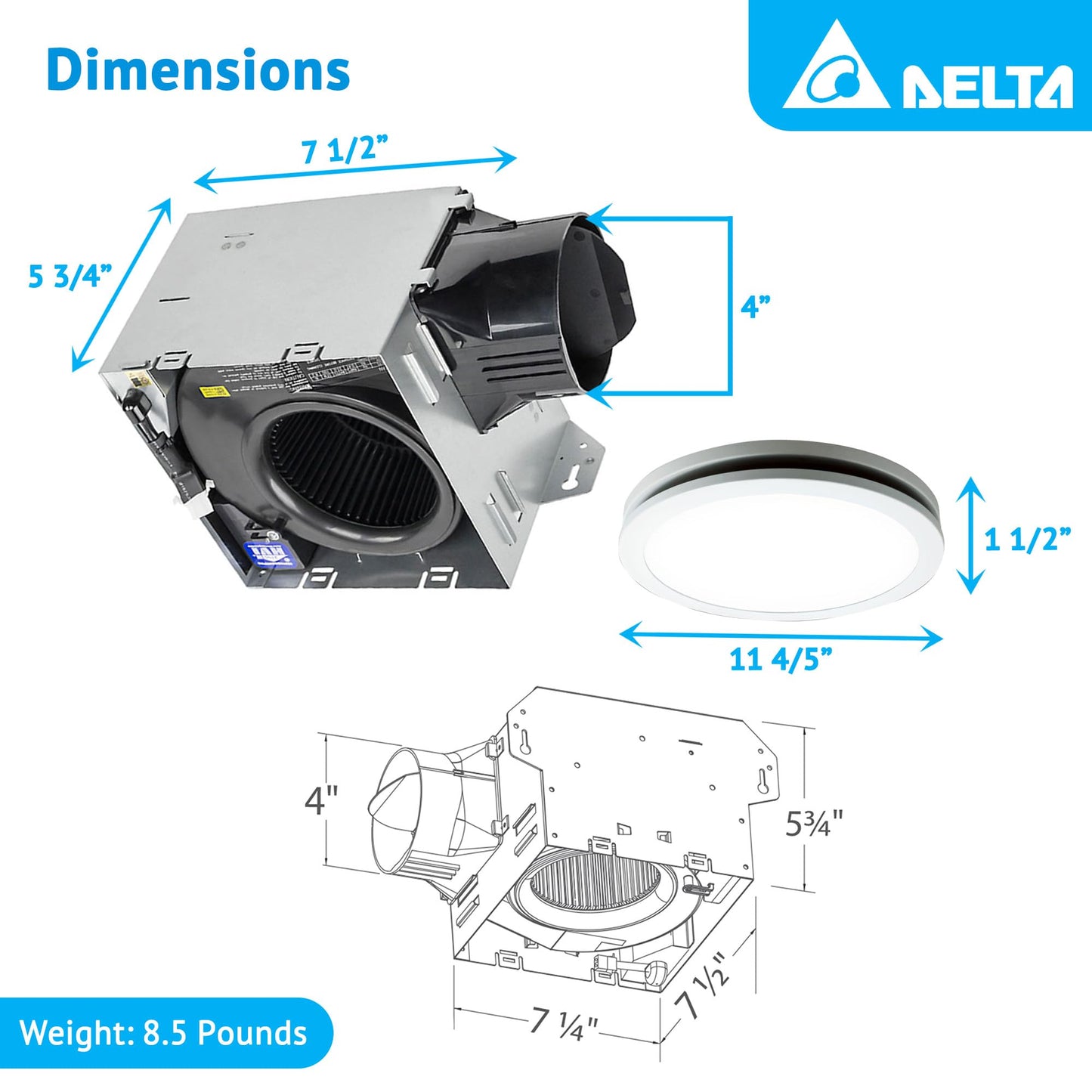 Breez Delta Integrity 100 Cfm Exhaust Bath Fan, Led Edge-Lit Flat Round Panel Light, Energy Efficient Quiet Operation Ceiling Mo