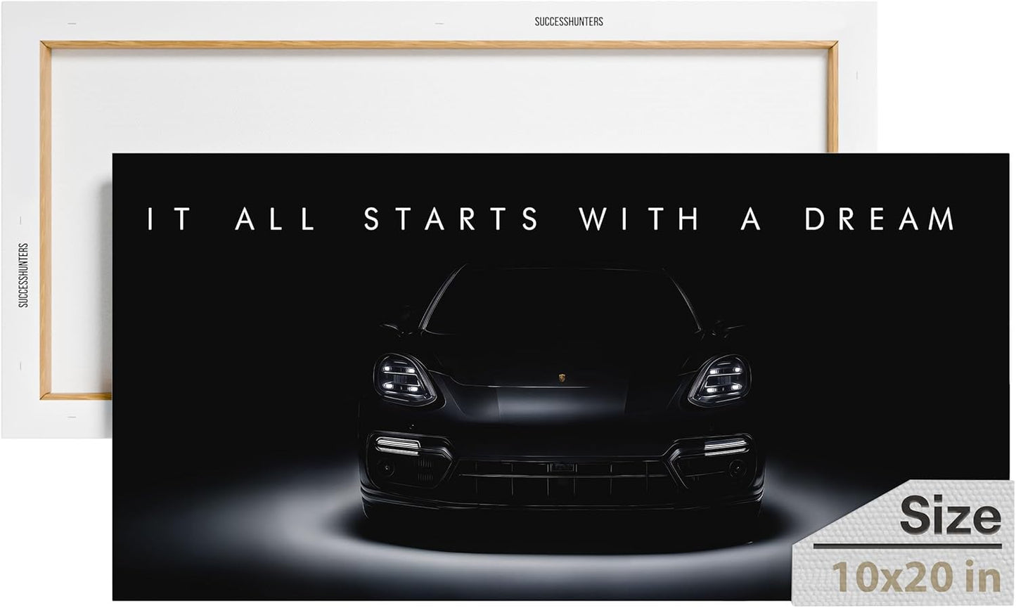 Motivational Wall Art for Office, Super Car Art Canvas, Inspirational Automotive Decor for Panamera Turbo S E-Hybrid Sportscar Lovers, Motivational Wall Decor for Home, Car Poster (20L" x 10W")