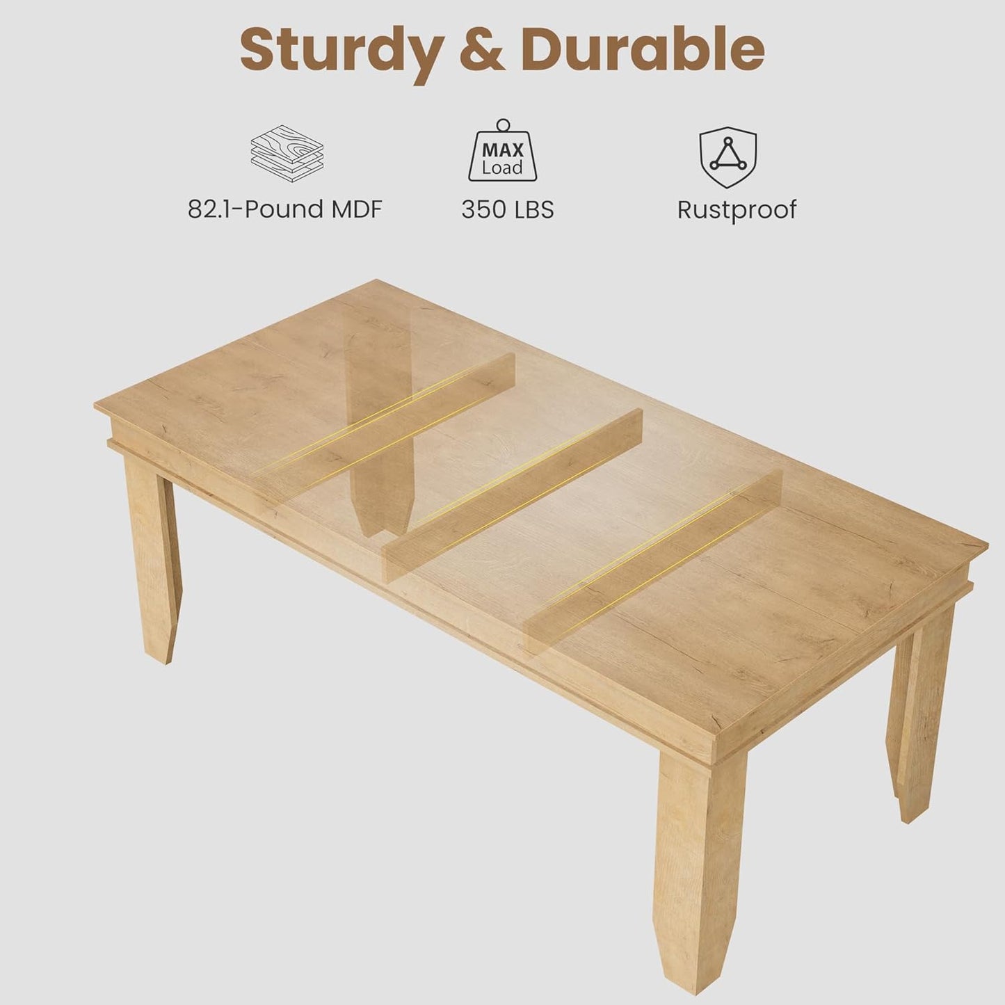 GarveeHome Farmhouse Dining Table for 6-8 People, 71" Long Natural Color Kitchen Tables with Wooden Sturdy Frame, 6 Ft Large Rectangular Dinner Table for Living Room, Kitchen, Dining Room