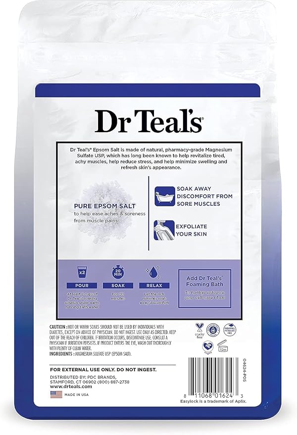 Dr Teal's Pure Epsom Salt Soak, Fragrance Free, 4 lbs (Packaging May Vary) (Pack of 5)