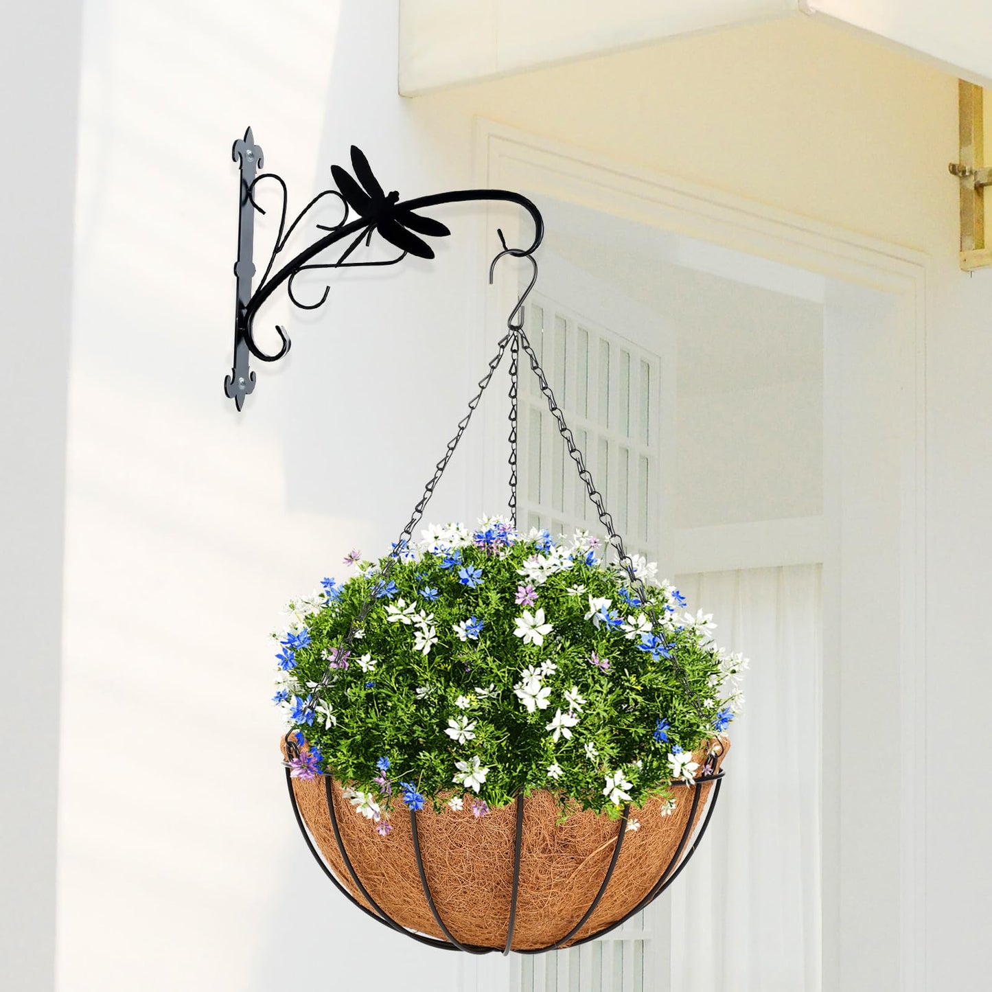 HKZ Hanging Basket Planter Plants Outdoor - 4 Pack 12 Inch Metal Hanging Planter with Coco Liners, Chain Hook Hanging Flower Pots for Indoor Outdoor Garden Porch Decoration