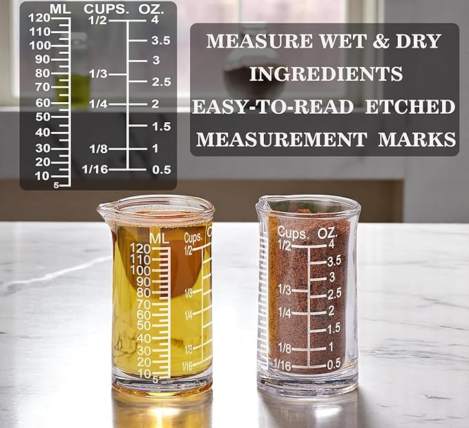 Ackers 4oz Etching Scale Glass Measuring Cup – Shot Glass with Ounce,Ml,Cups Markings for Kitchen & Bar