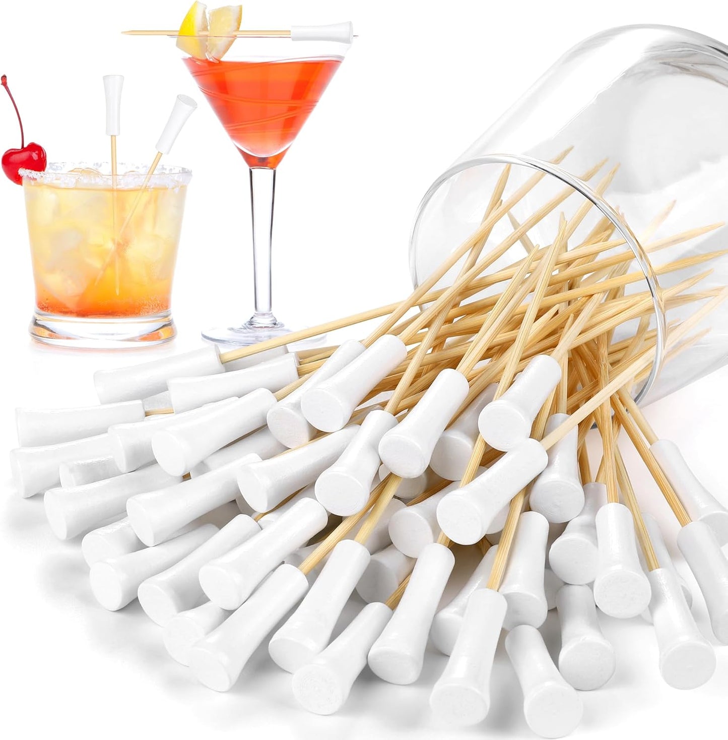 Aodaer 100 Pieces Golf Bamboo Cocktail Picks 4.7 Inch Decorative Sports Ball End Cocktail Skewers Wooden Decorative Fruit Toothpicks Fruits Sandwich Buffets Party Supplies