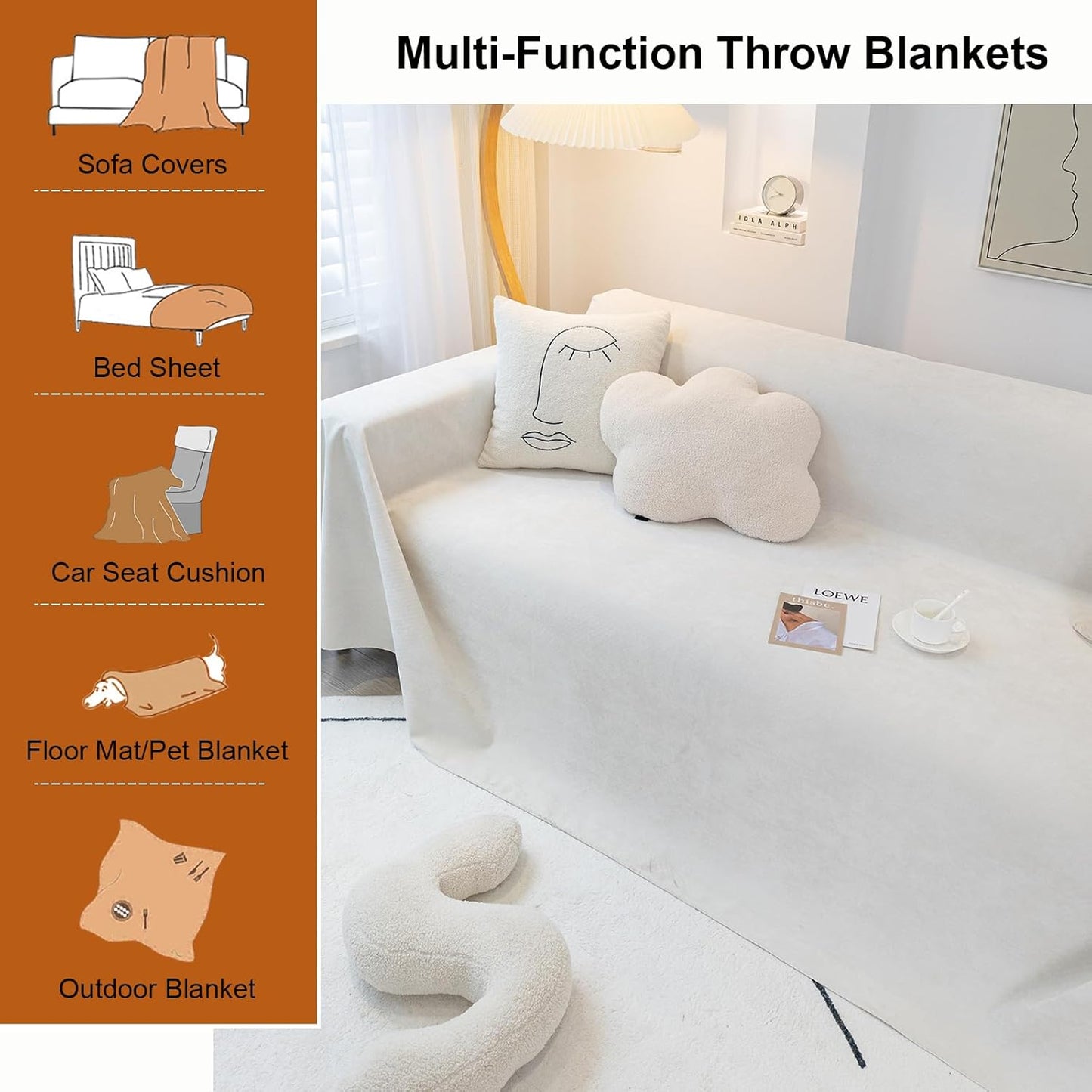 STACYPIK Waterproof Ivory White Sofa Covers Couch Cover for Pets, Anti-Cat Scratch Furniture Protector or 2 Cushion Couch, Washable Jacquard Recliner Loveseat Sofa Slipcover for Pets, Kids-71X90IN