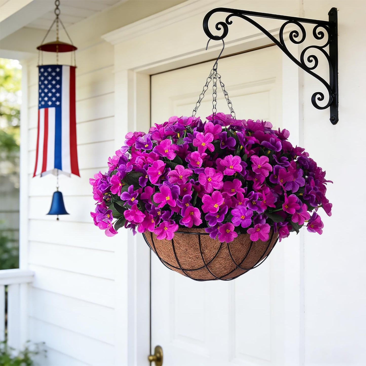 INXUGAO Artificial Hanging Flowers with Basket Outdoors, Fake Hydrangea UV Resistant Arrangements in Pot Planter Spring Summer Decor for Indoor Porch Garden Yard(Double Lotus)