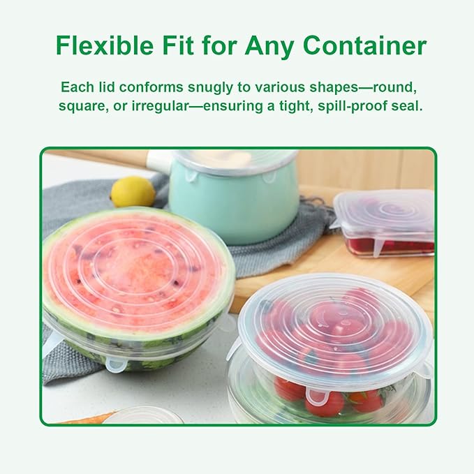 Silicone Stretch Lids – 12 Pack Reusable Food Covers,Flexible Silicone for Bowls, Containers, Fruits – Airtight & Leakproof Seal for Kitchen Storage (Transparent & Blue)