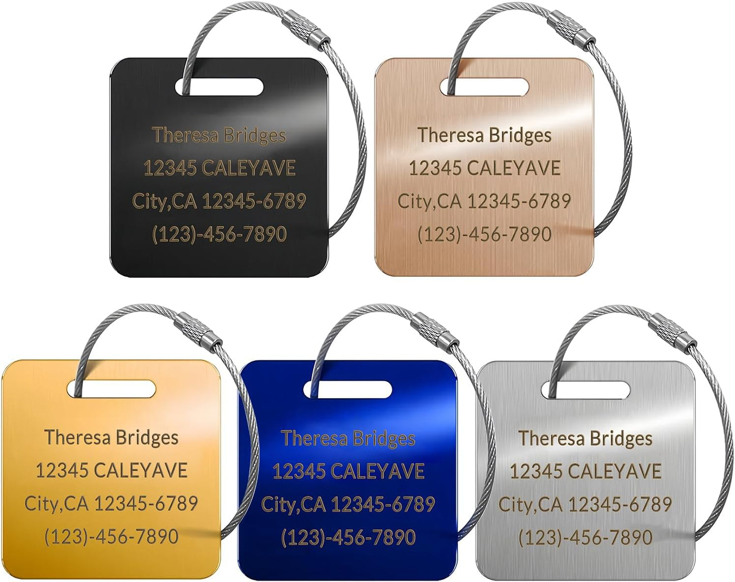 5 Pack Custom Engraved Luggage Tags, 2 x 2 inches Waterproof Personalized Luggage Tags, Aluminum Personalized Bag Tags for Suitcases/Backpack/Luggage Accessories [Blue]